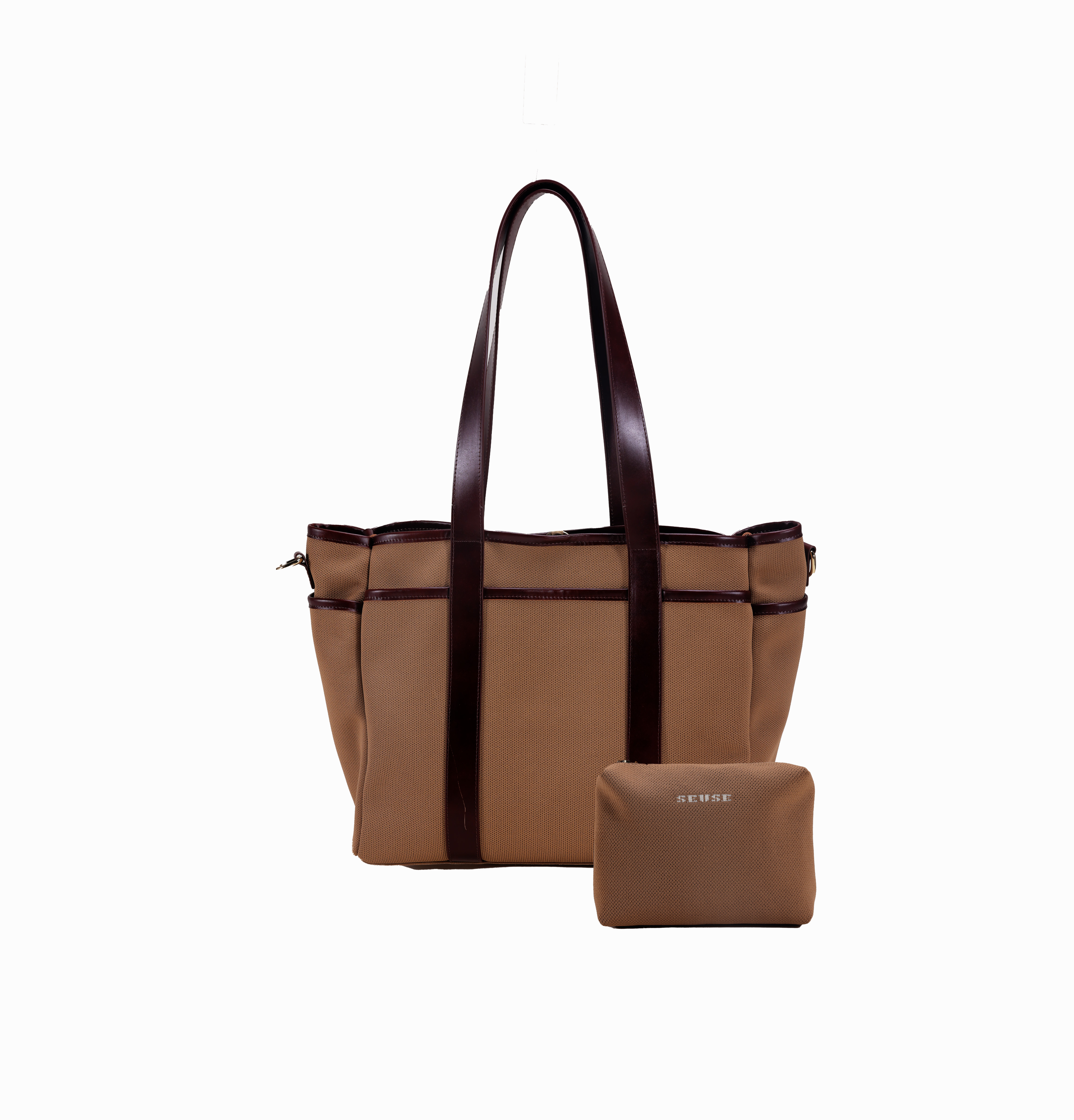 [SEUSE] New custom-made tote bag made of leather with a waxed texture, featuring a patchwork design and a large capacity.