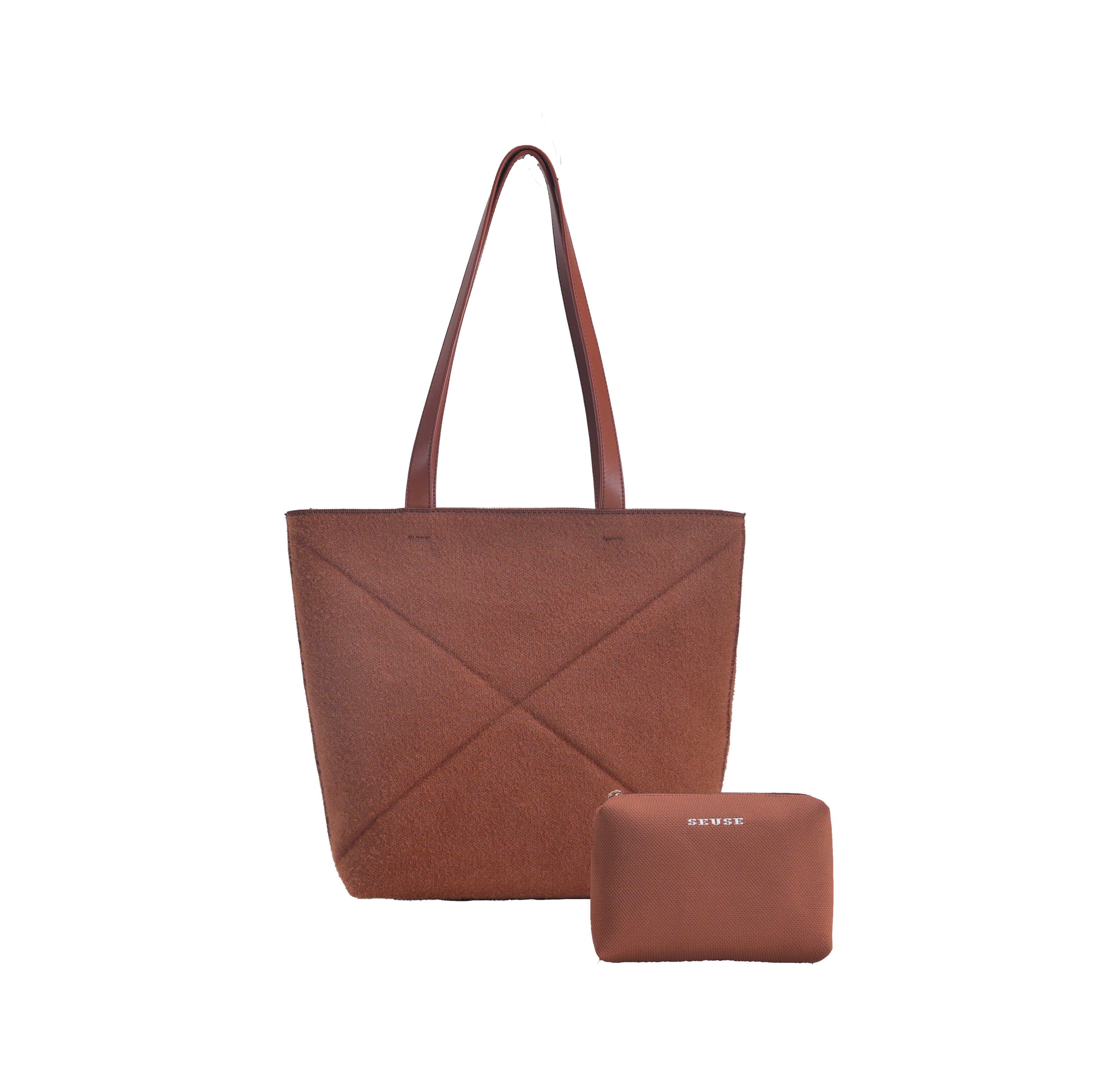 [SEUSE] Autumn and Winter Wool Blended Yarn Leather Patchwork Geometric Fashion High-End Minimalist Tote Bag