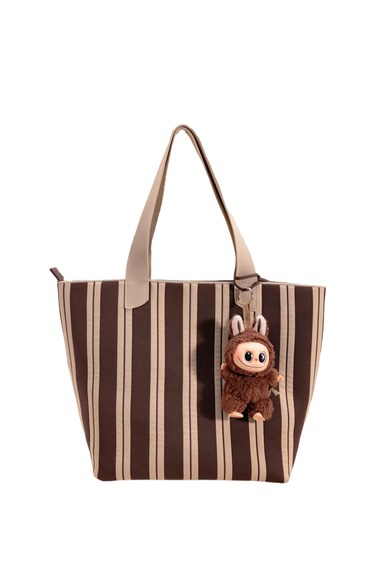 [SEUSE] Woven lightweight stripe color-block minimalist design large capacity handbag