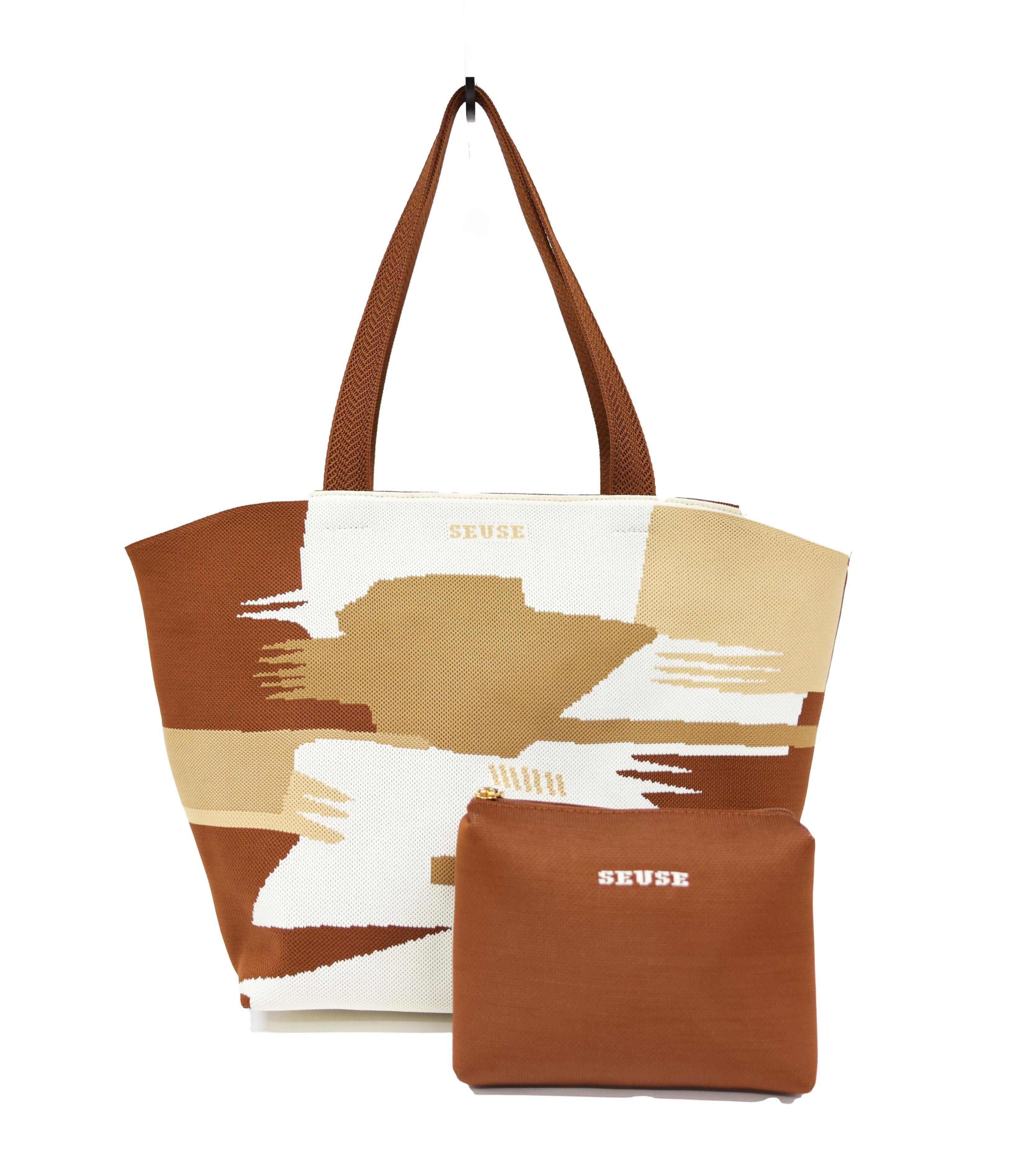 SEUSE | Geometric Patchwork Series | Zero-Glue Eco-Friendly Yarn One-Piece Molding Multicolor 3D Weave Lightweight Commuter Tote Bag