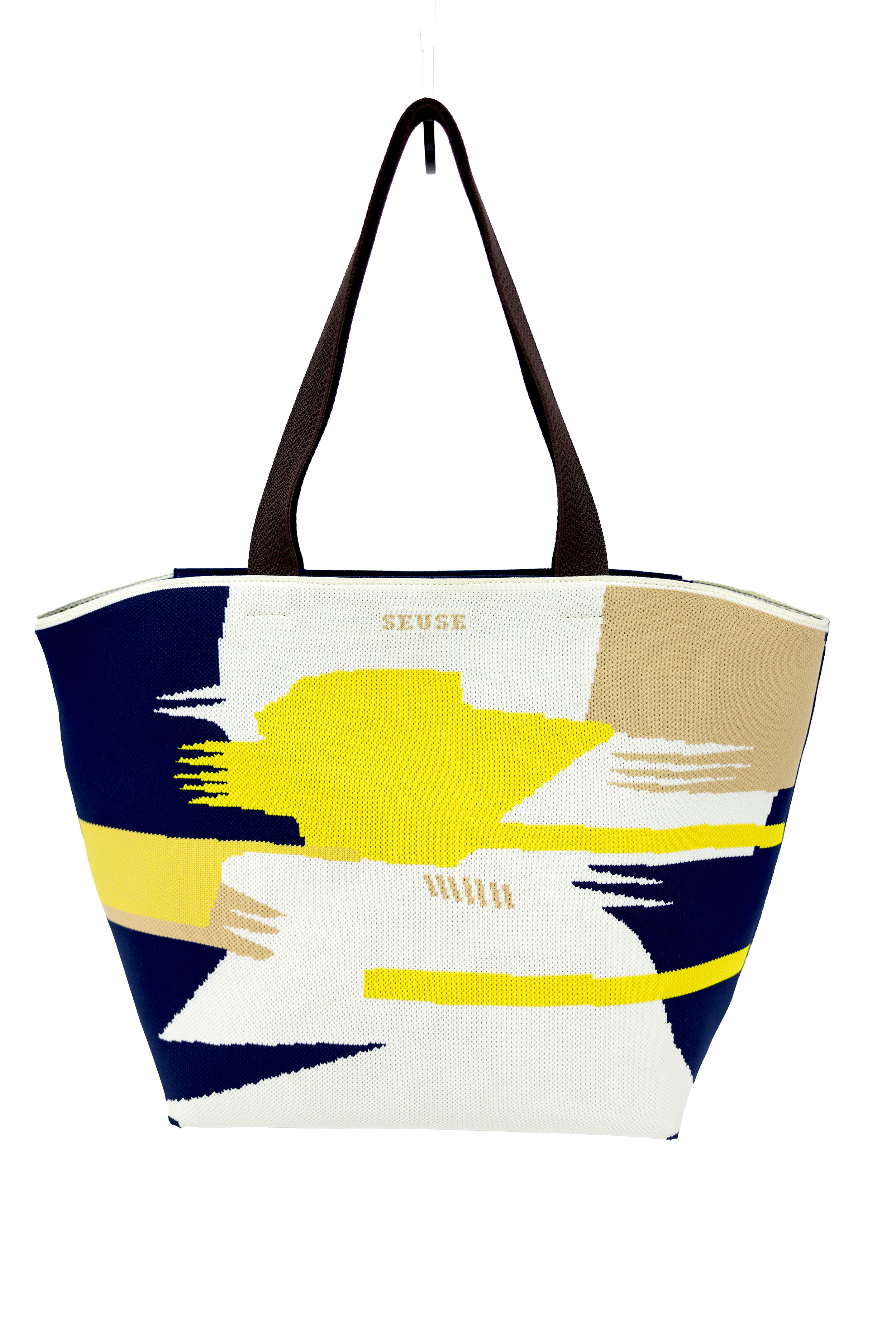 SEUSE | Geometric Patchwork Series | Zero-Glue Eco-Friendly Yarn One-Piece Molding Multicolor 3D Weave Lightweight Commuter Tote Bag