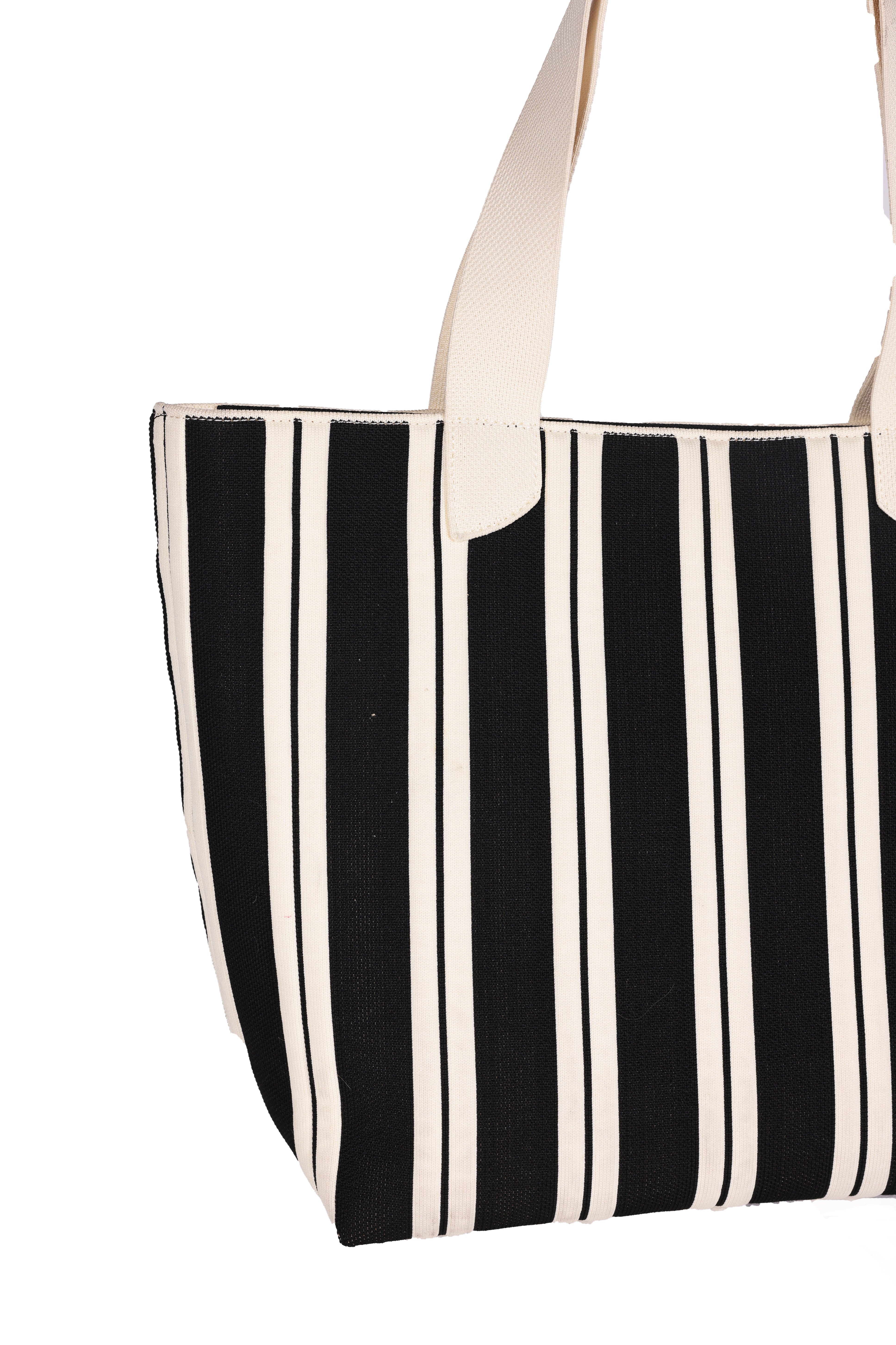 [SEUSE] Woven lightweight stripe color-block minimalist design large capacity handbag