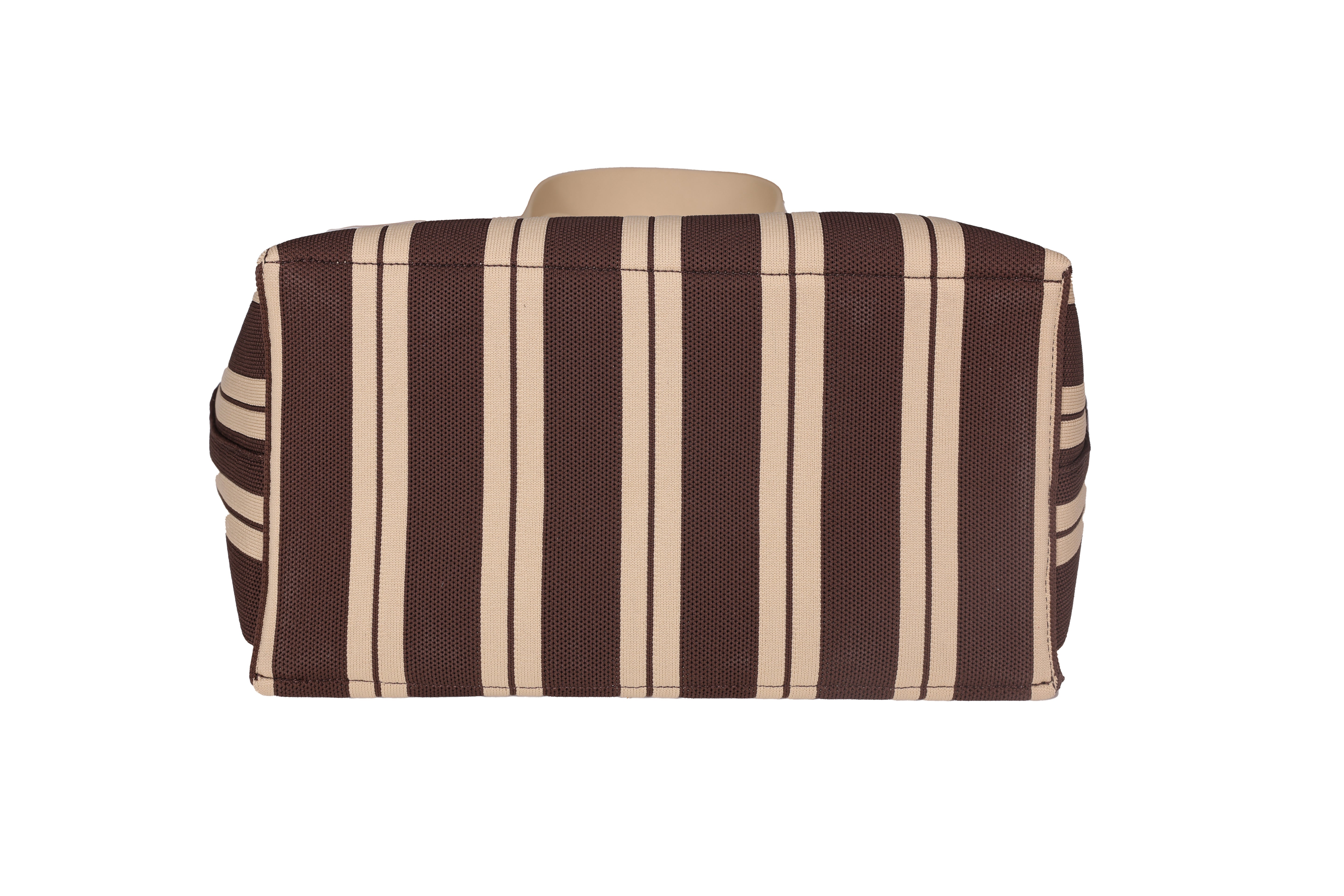 [SEUSE] Woven lightweight stripe color-block minimalist design large capacity handbag