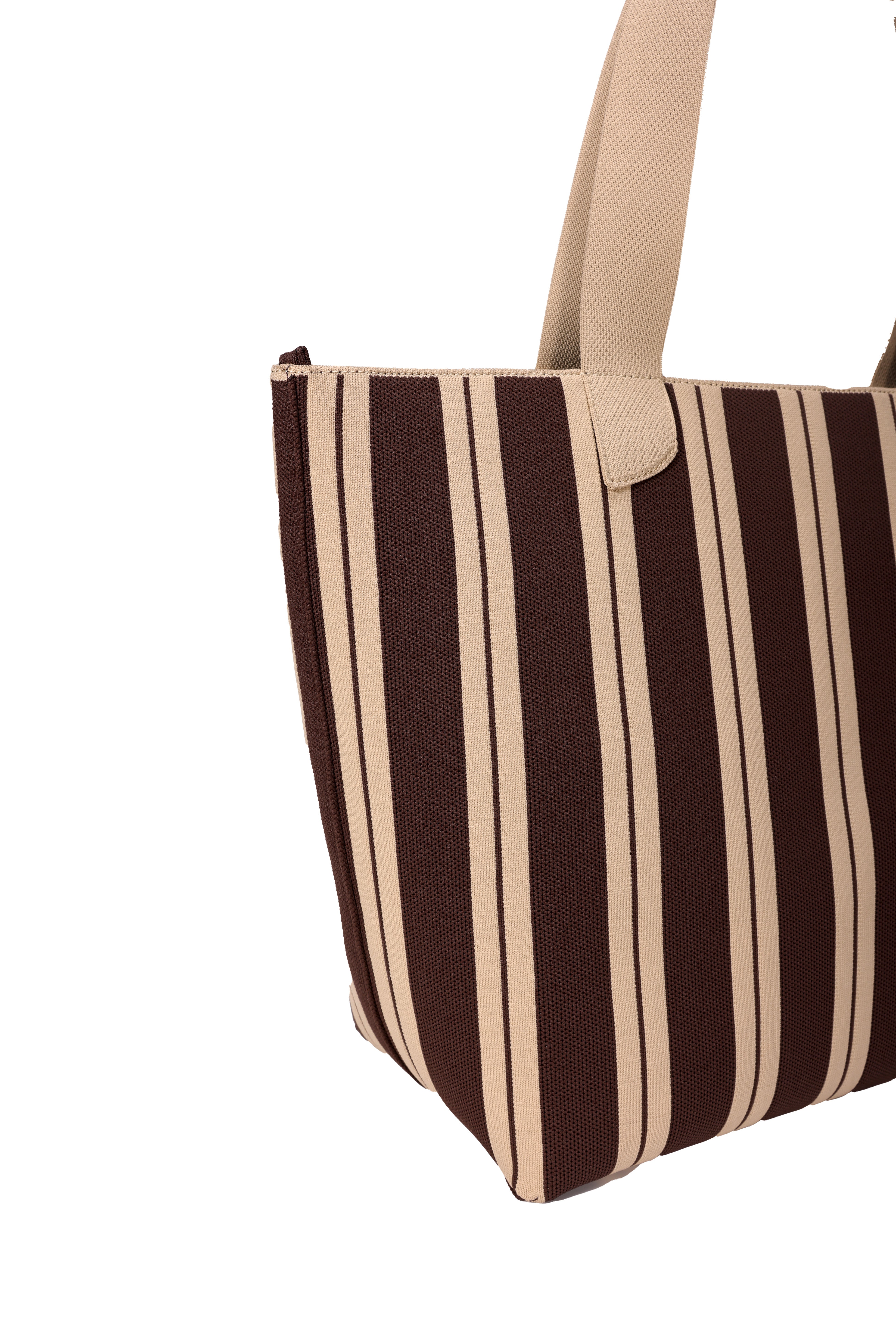 [SEUSE] Woven lightweight stripe color-block minimalist design large capacity handbag