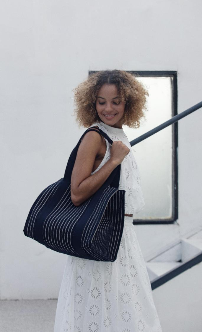 SEUSE | Commuting Casual Woven Lightweight Striped Tote Bag Versatile and