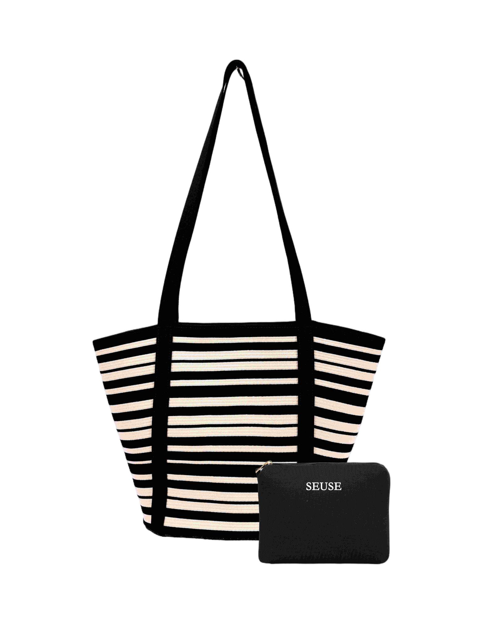 SEUSE Striped Contrast Color Patchwork High-End Luxury Handheld Beach Vacation Casual Tote Bag