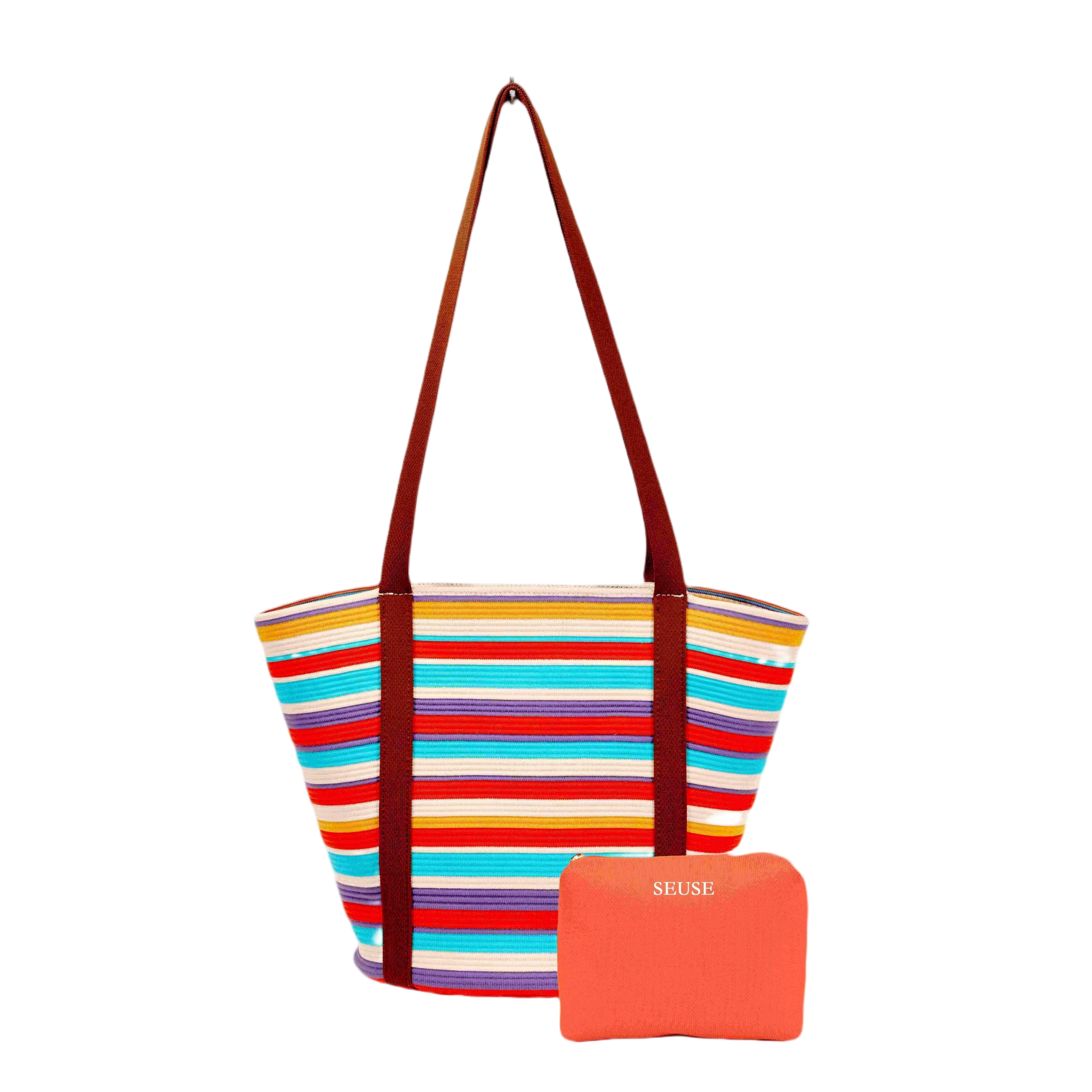 SEUSE Striped Contrast Color Patchwork High-End Luxury Handheld Beach Vacation Casual Tote Bag