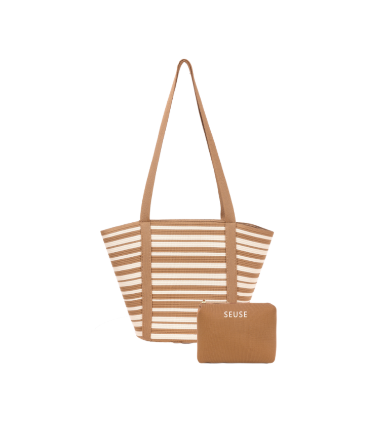 SEUSE Striped Contrast Color Patchwork High-End Luxury Handheld Beach Vacation Casual Tote Bag