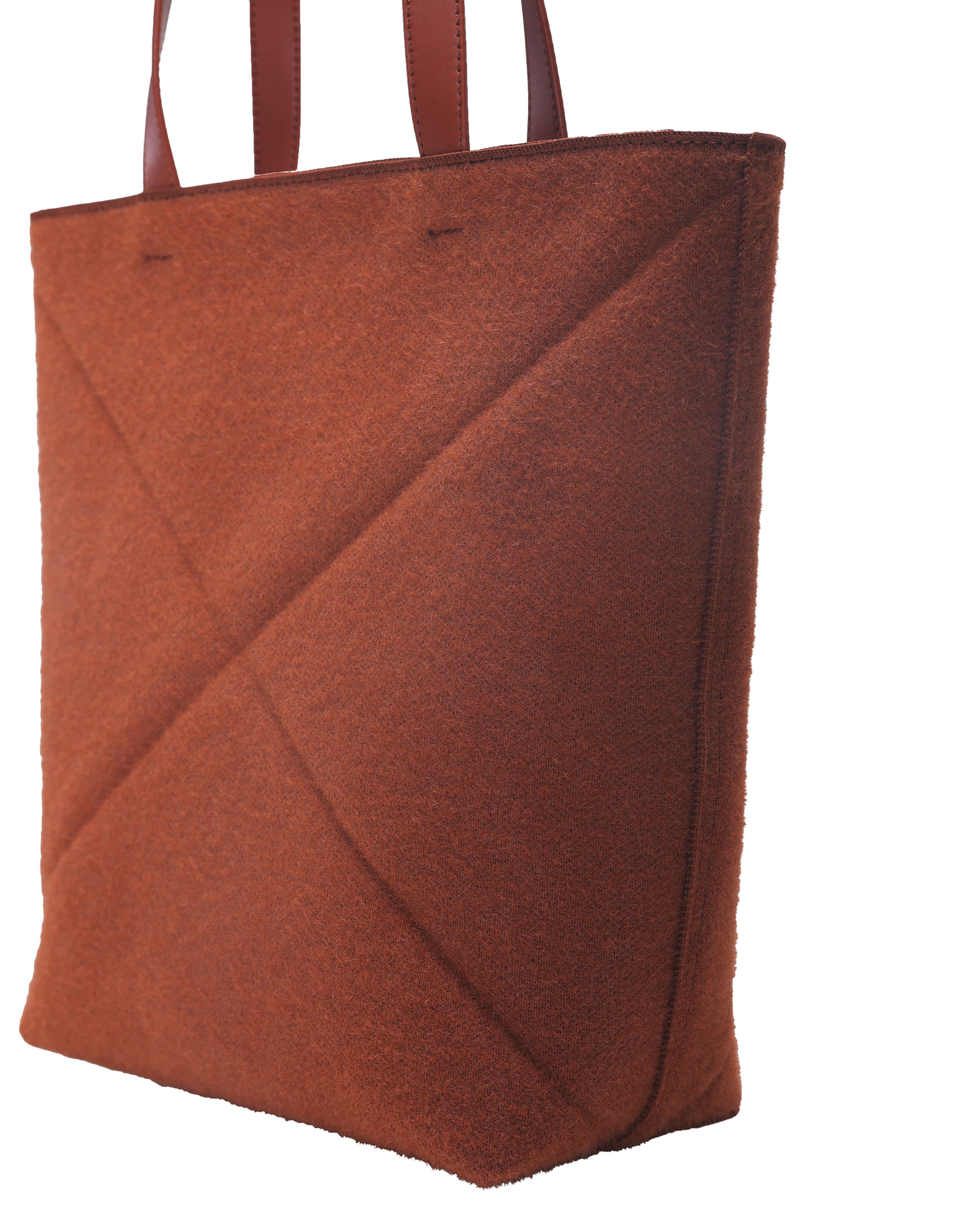 [SEUSE] Autumn and Winter Wool Blended Yarn Leather Patchwork Geometric Fashion High-End Minimalist Tote Bag