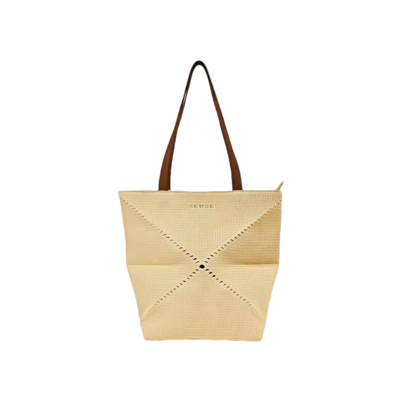 SEUSE Fold Tote Series | Woven Lightweight Foldable Minimalist Tote Handbag for Business and Casual Use