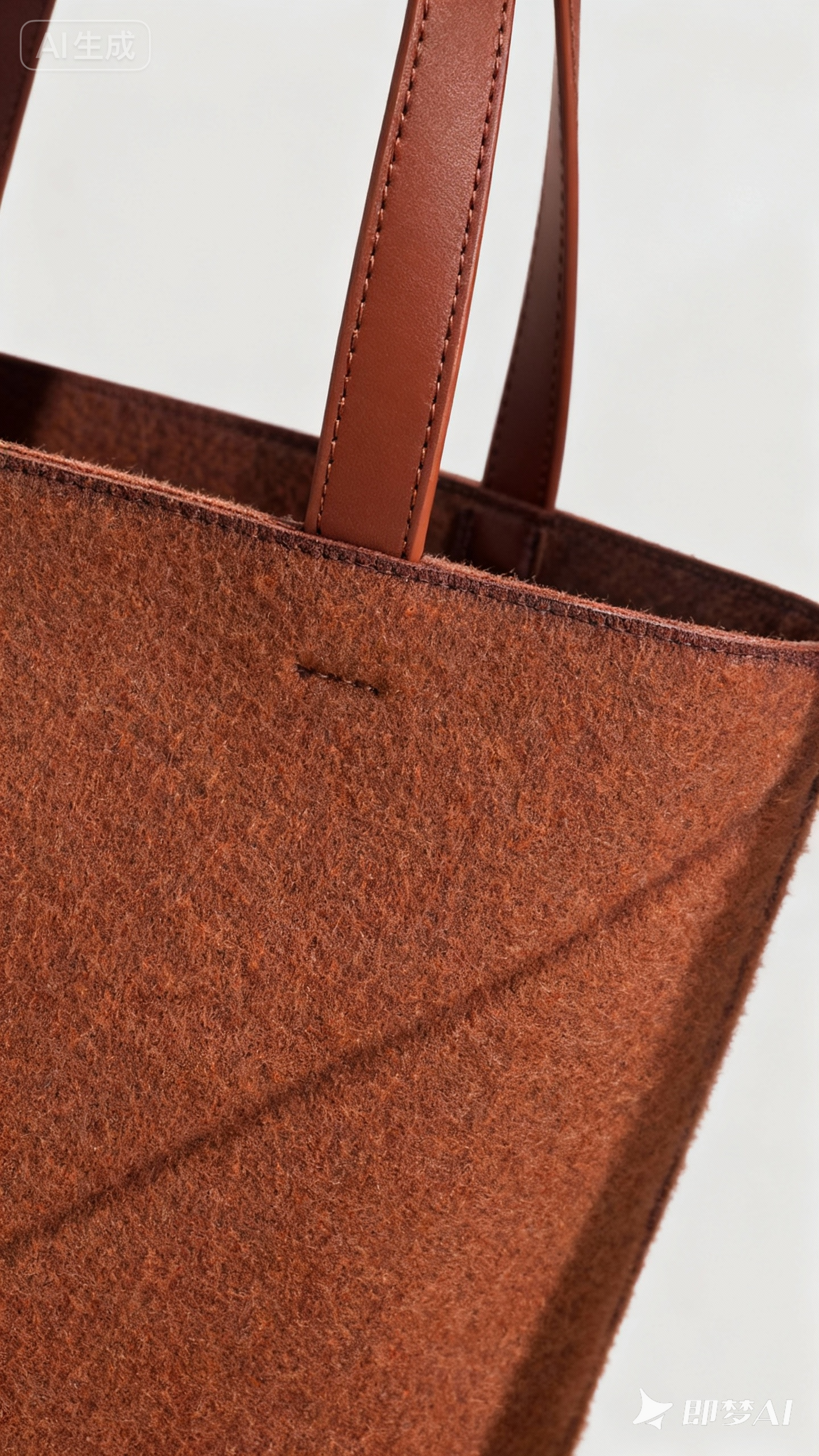 [SEUSE] Autumn and Winter Wool Blended Yarn Leather Patchwork Geometric Fashion High-End Minimalist Tote Bag